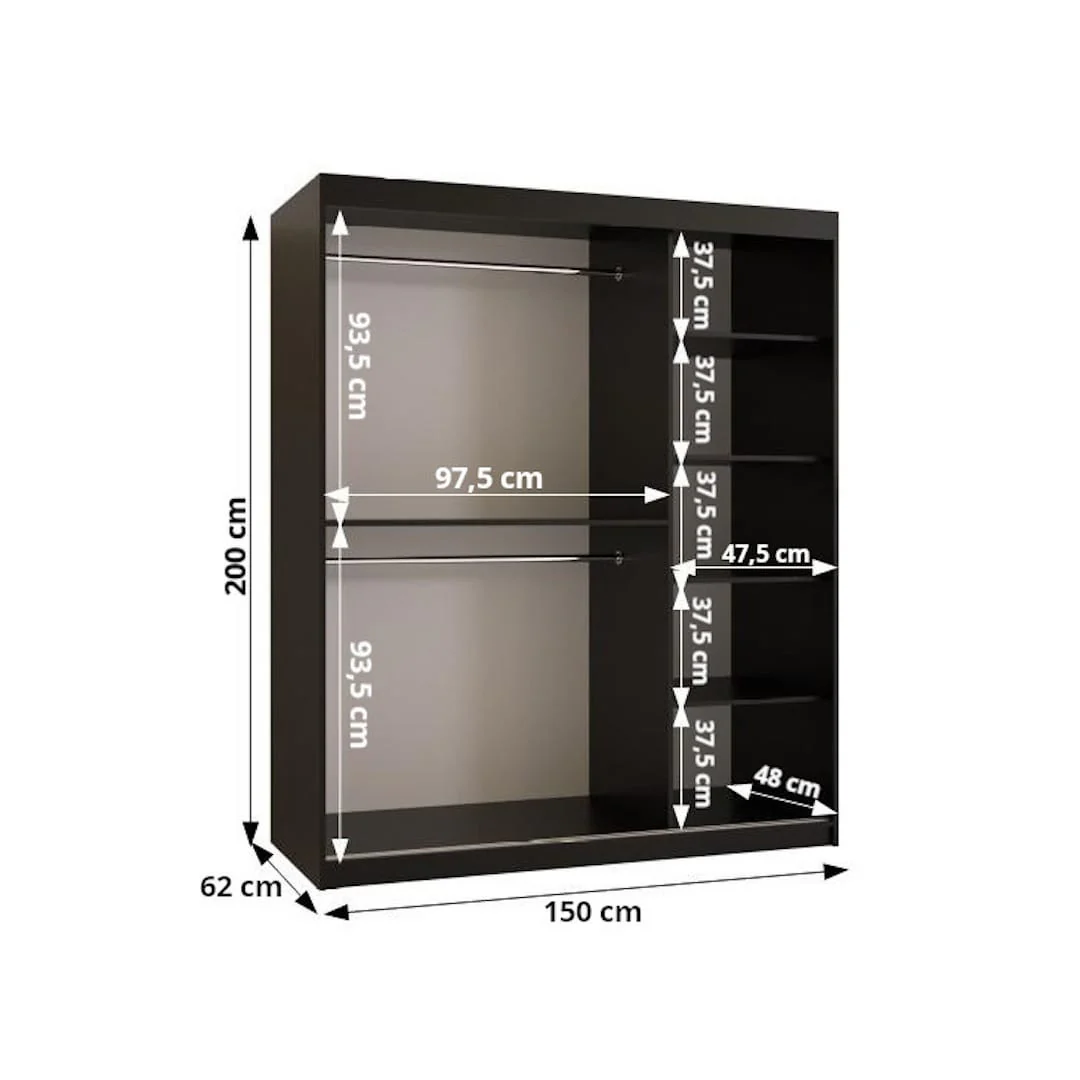 Bahrain III Sliding Door Wardrobe 150cm - Image 7