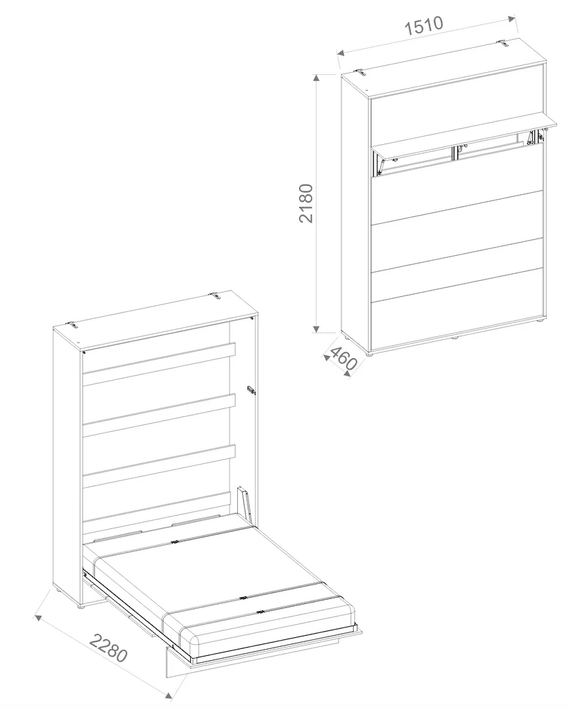 BC-01 Vertical Wall Bed Concept 140cm With Storage Cabinets and LED - Image 16