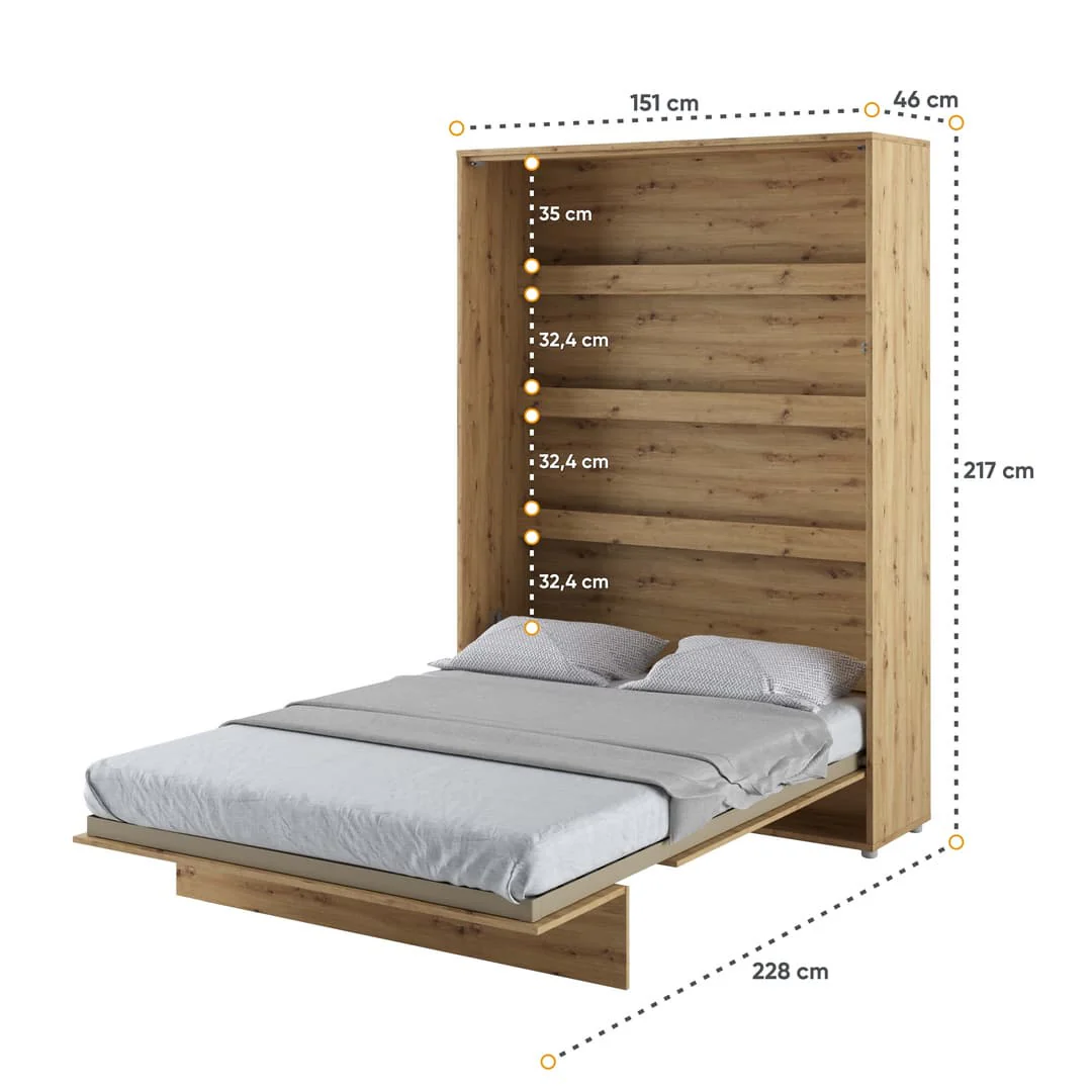 BC-01 Vertical Wall Bed Concept 140cm With Storage Cabinets and LED - Image 22