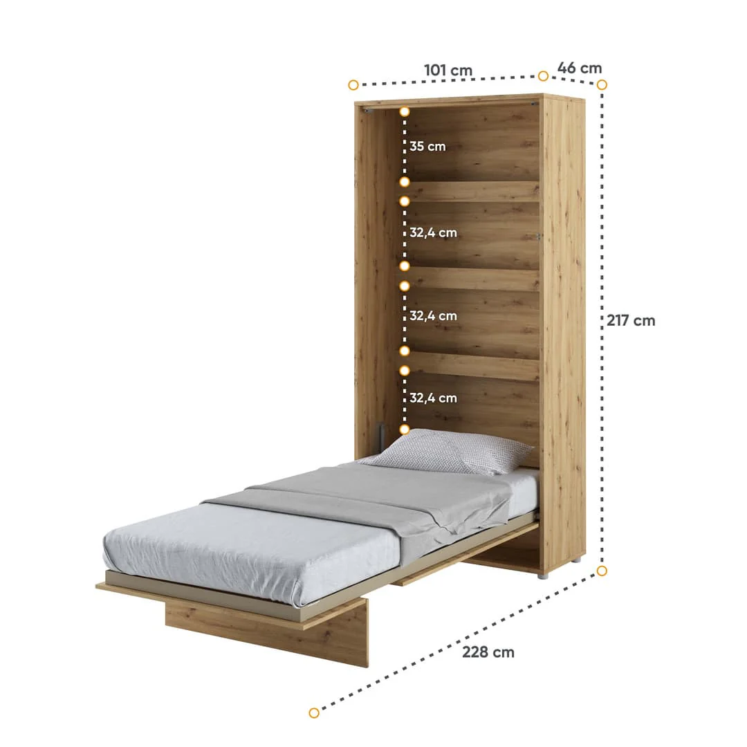 BC-03 Vertical Wall Bed Concept 90cm With Storage Cabinets and LED - Image 23