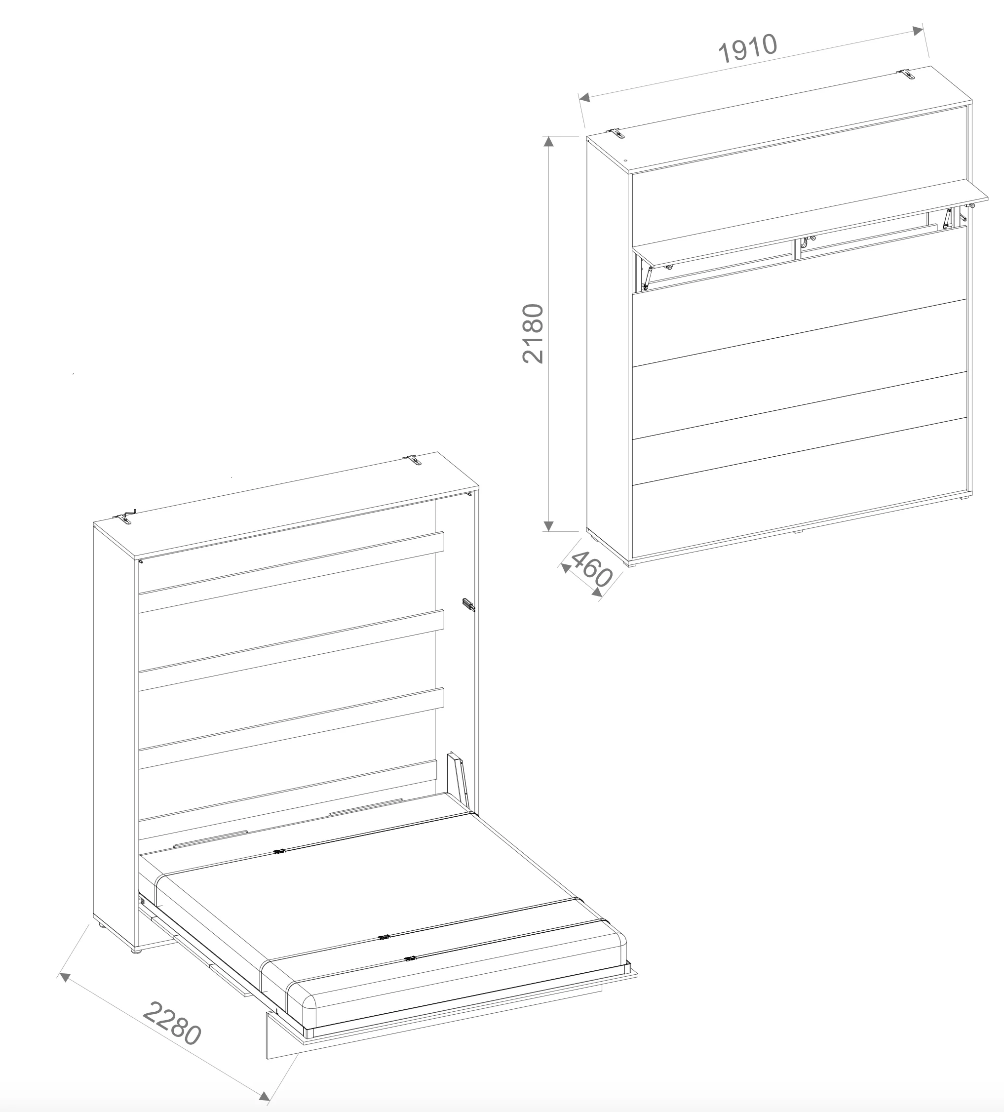 BC-13 Vertical Wall Bed Concept 180cm With Storage Cabinets and LED - Image 14