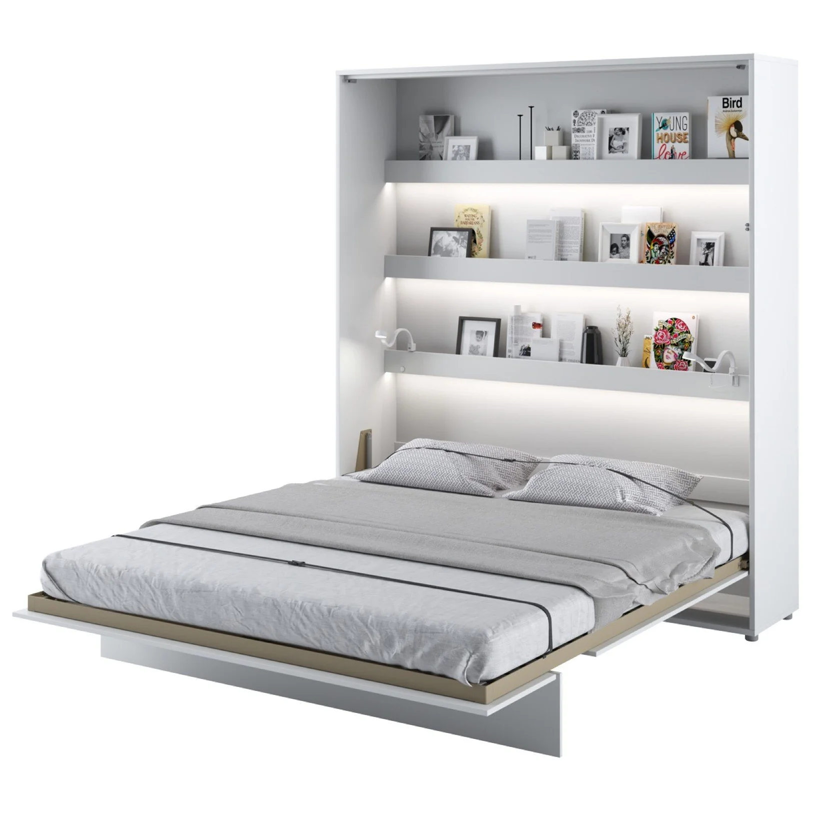 BC-13 Vertical Wall Bed Concept 180cm With Storage Cabinets and LED - Image 4