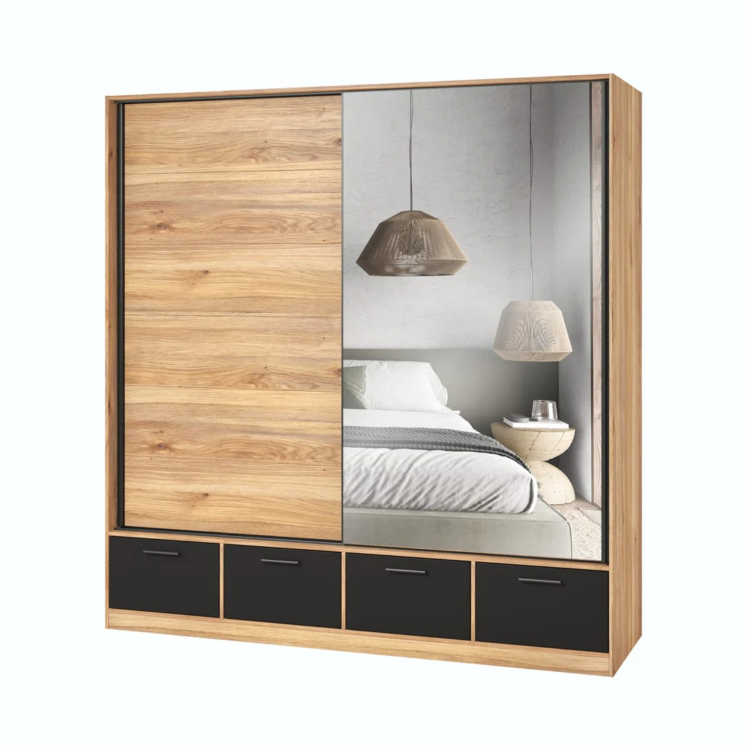Beta Sliding Door Wardrobe 200cm [Oak Mauvella] - Image 2