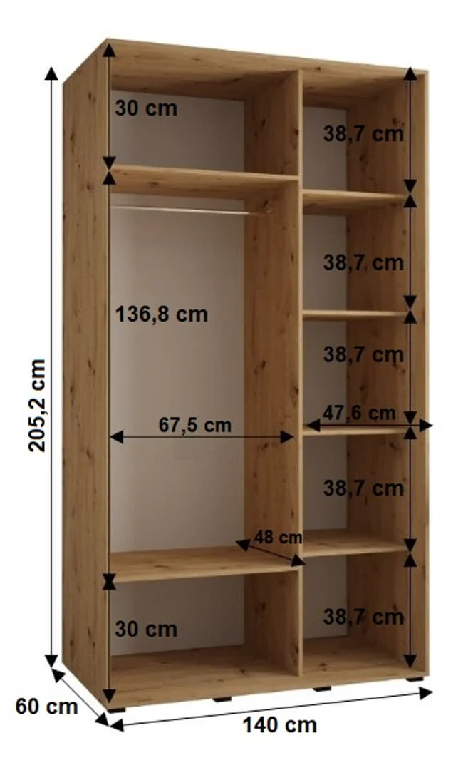 Cannes I Sliding Door Wardrobe 140cm - Image 4