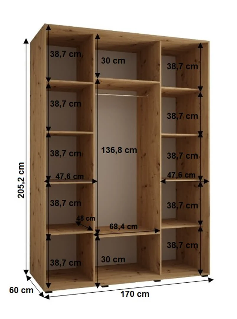 Cannes V Sliding Door Wardrobe 170cm - Image 4