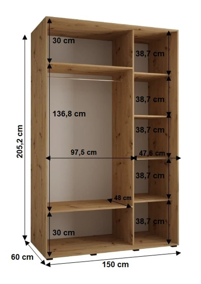 Cannes XIII Sliding Door Wardrobe 150cm - Image 7