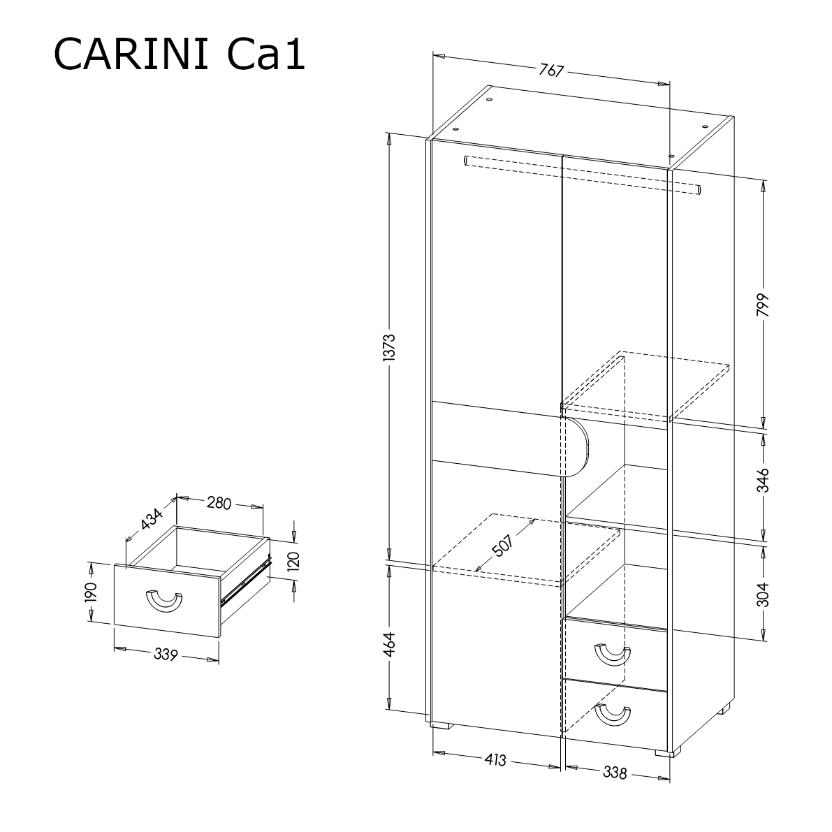 Carini CA1 Hinged Wardrobe 80cm - Image 4