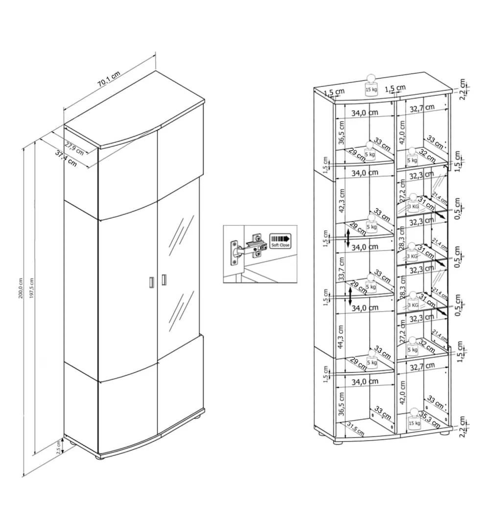 Dera 12 Tall Display Cabinet 70cm - Image 7