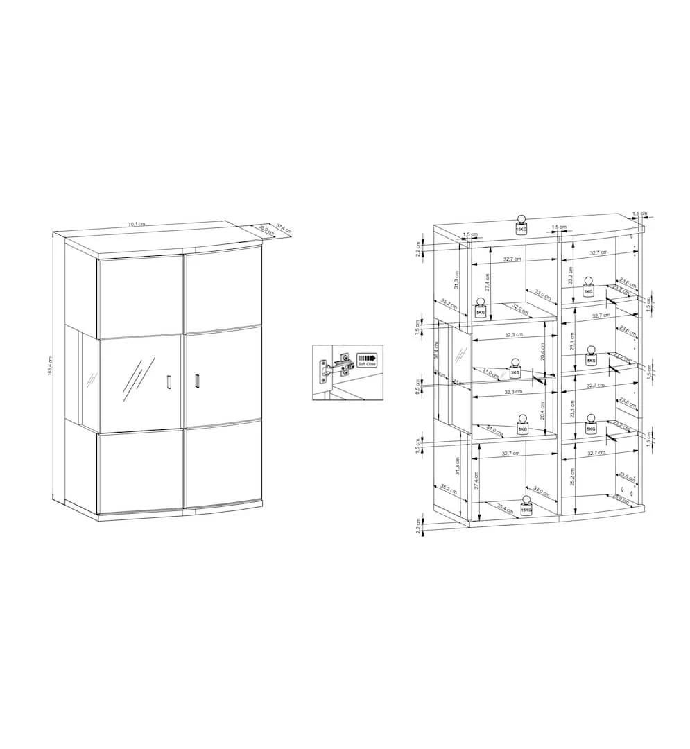 Dera 51 Wall Hung Display Cabinet 70cm - Image 6