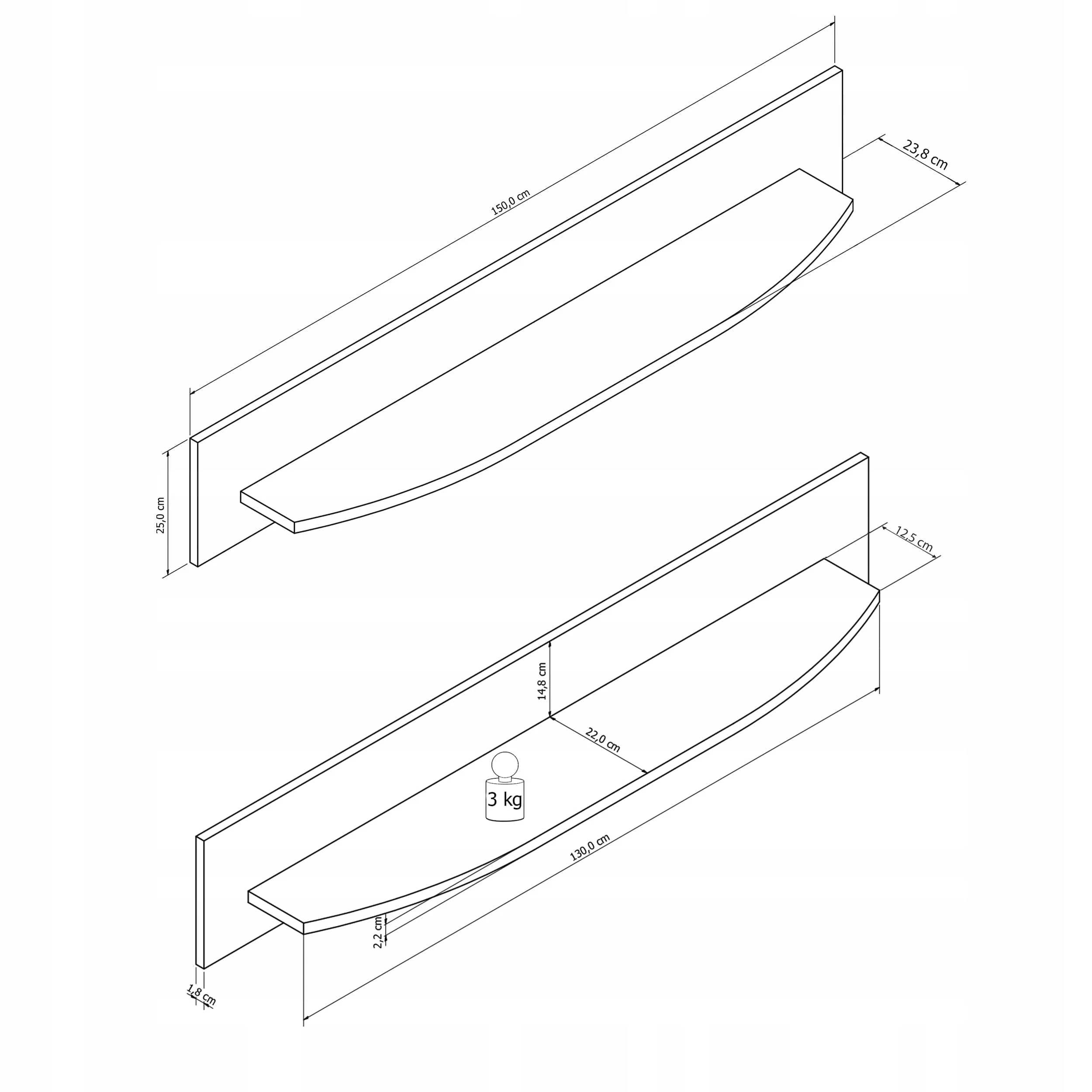 Isla 70 Shelf 150cm - Image 2