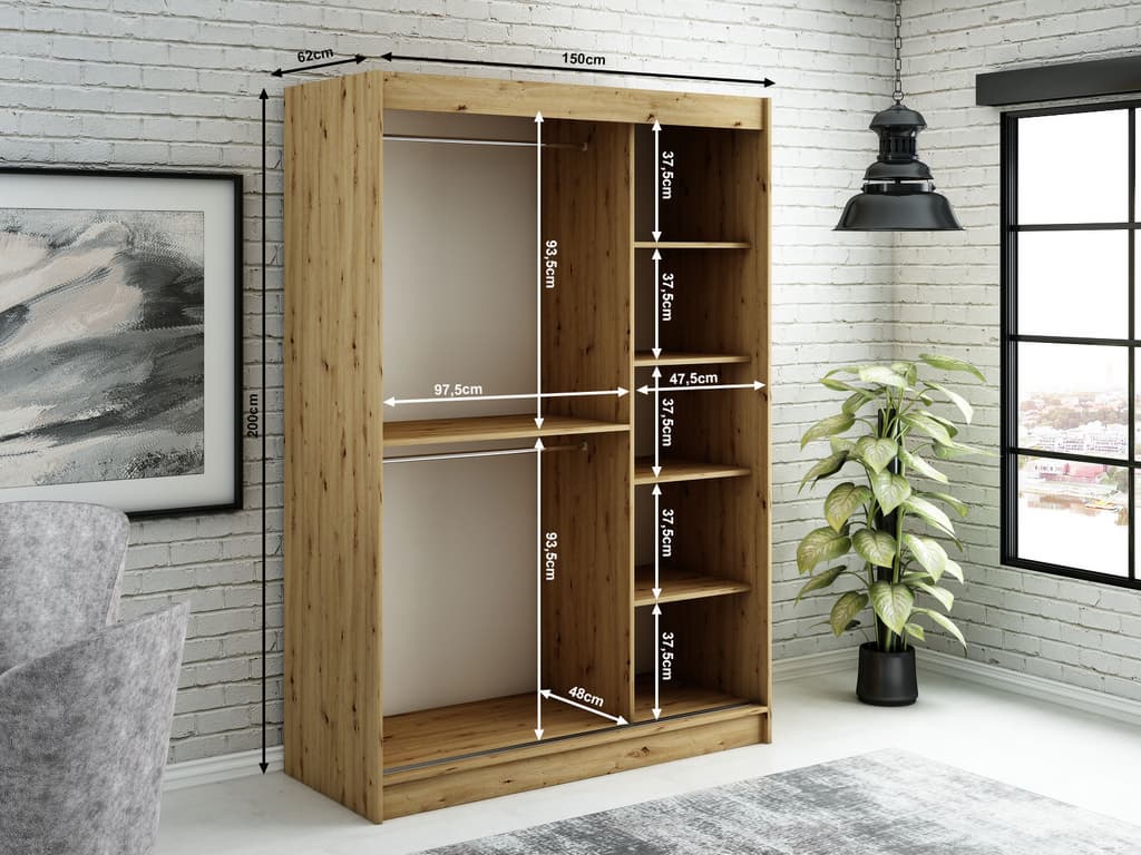 Leto V1 Sliding Door Wardrobe 150cm - Image 4
