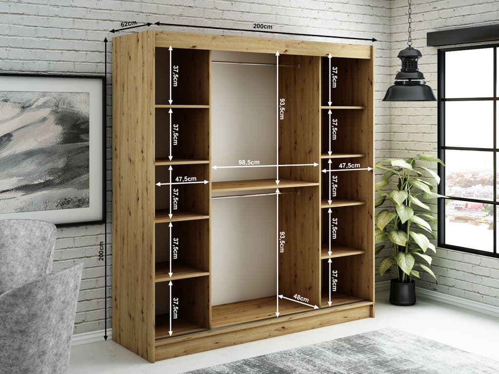 Leto V1 Sliding Door Wardrobe 200cm - Image 4