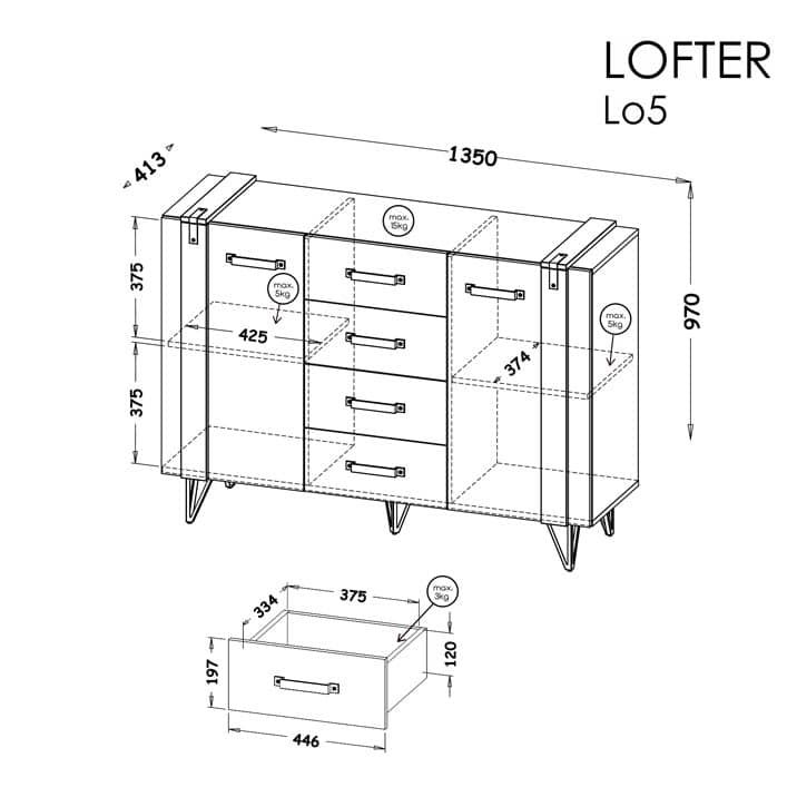 Lofter LO5 Sideboard Cabinet 135cm - Image 5