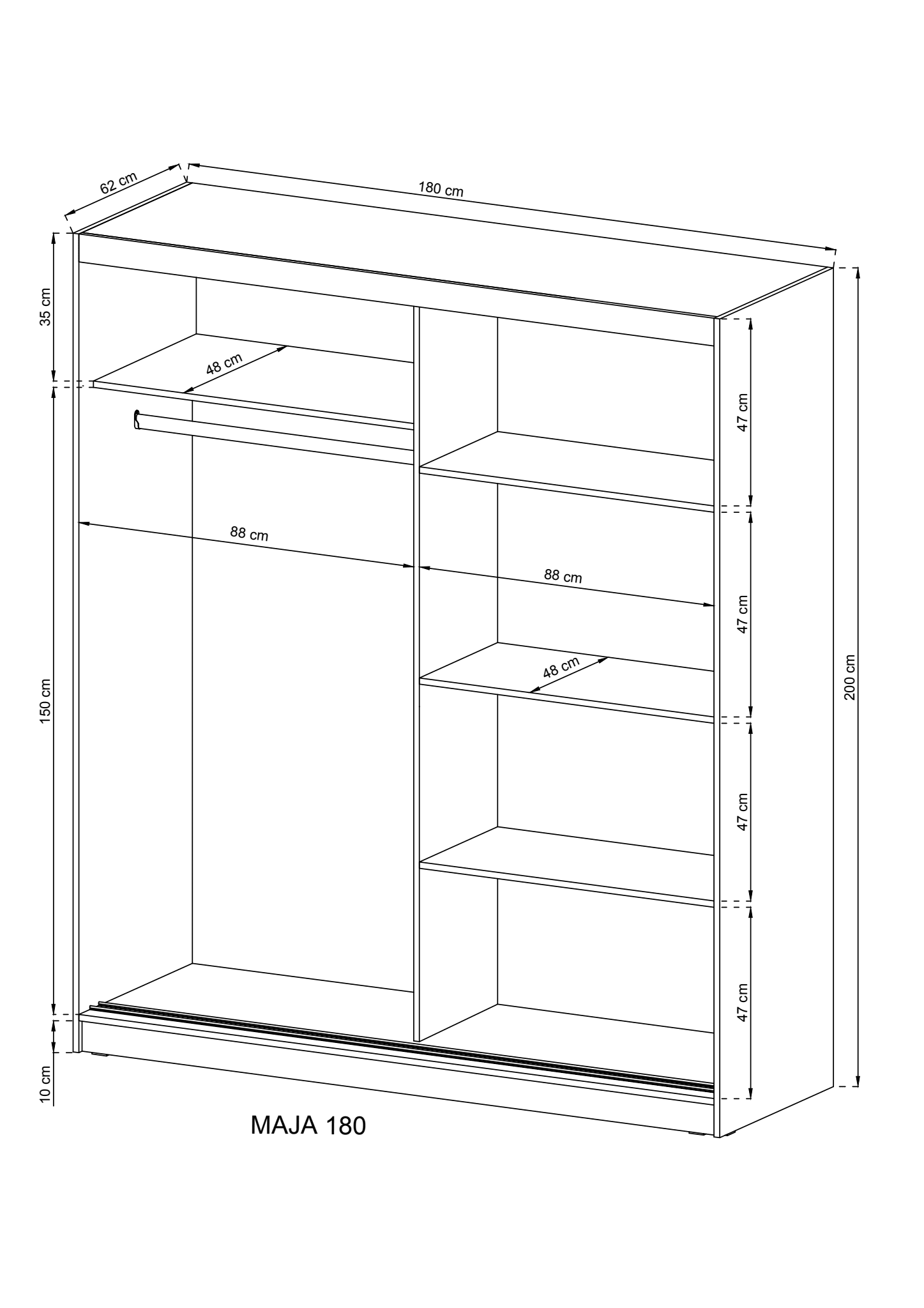 Maja IV Sliding Door Wardrobe 180cm - Image 4