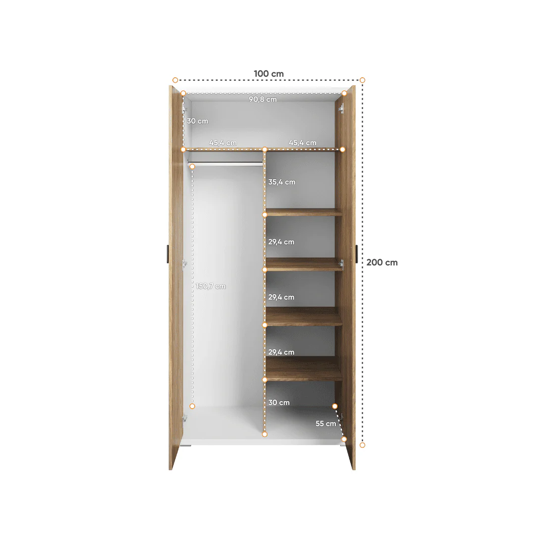 Massi MS-02 Hinged Wardrobe 100cm - Image 3