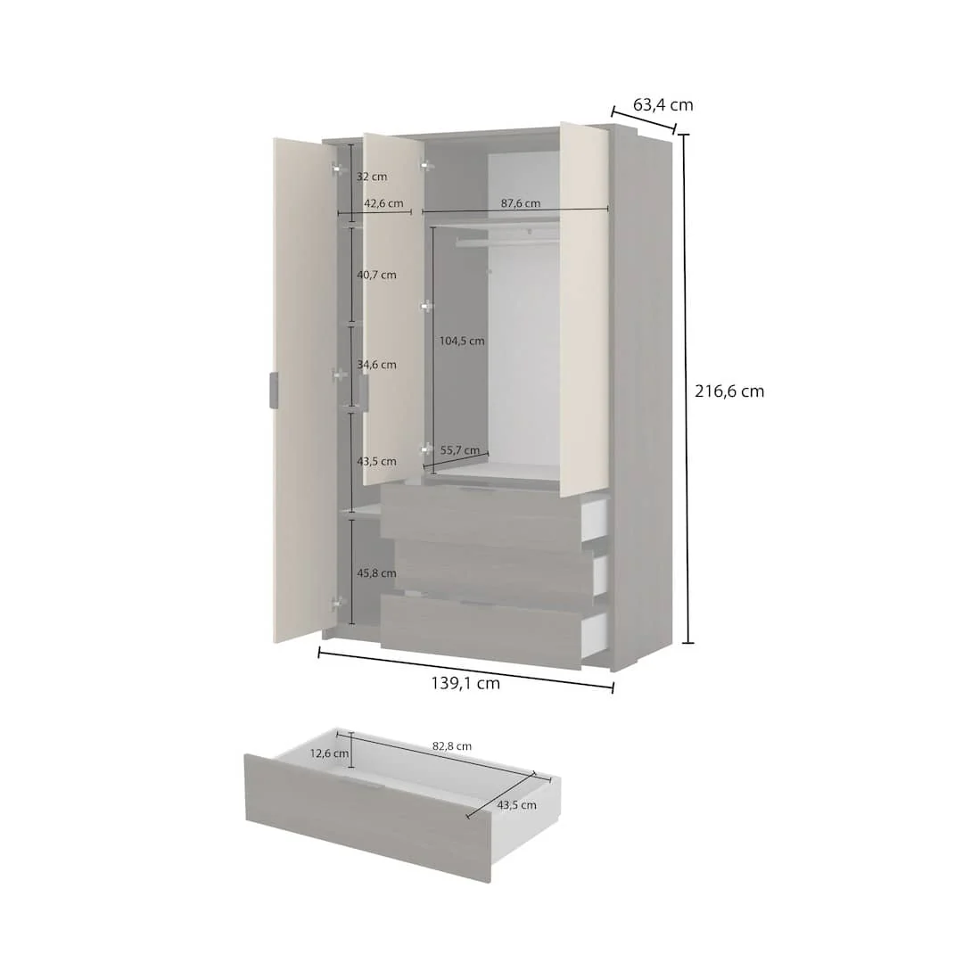 Mola Hinged Door Wardrobe 139cm - Image 6