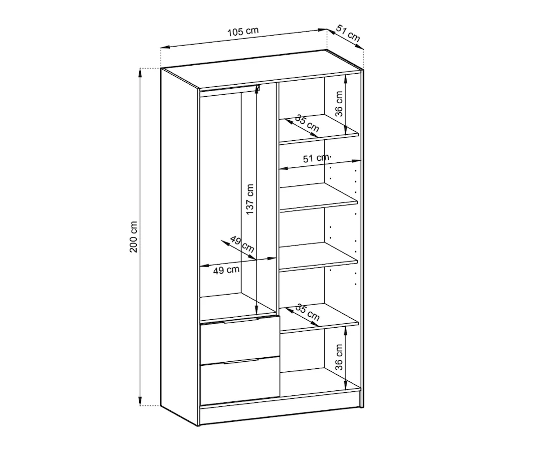 Nelly Hinged Door Wardrobe 105cm - Image 13