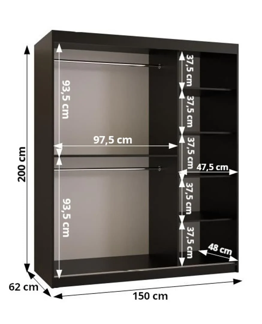 Parma Sliding Door Wardrobe 150cm - Image 9