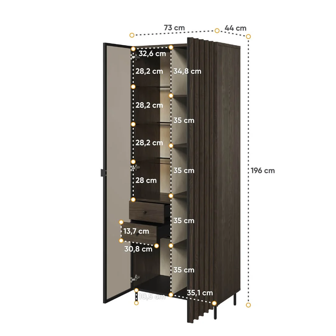 Piemonte PE-02 Tall Display Cabinet 73cm - Image 4