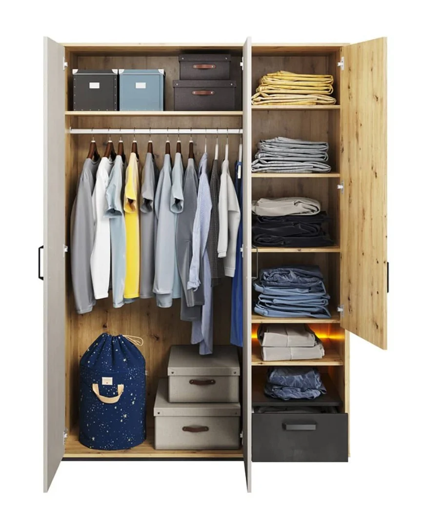 Qubic 02 Hinged Wardrobe 130cm with LED - Image 4