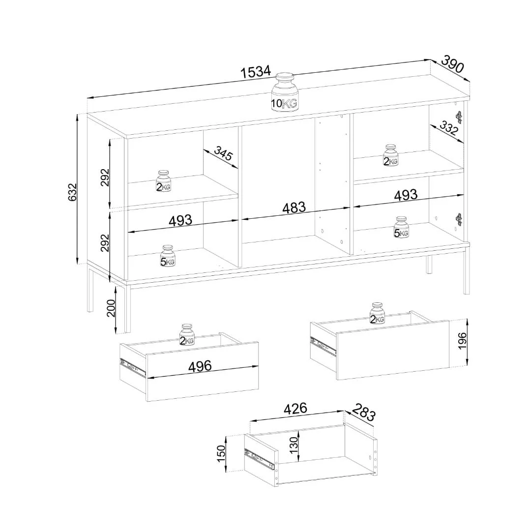 Sento Sideboard Cabinet 154cm [Drawers] - Image 14
