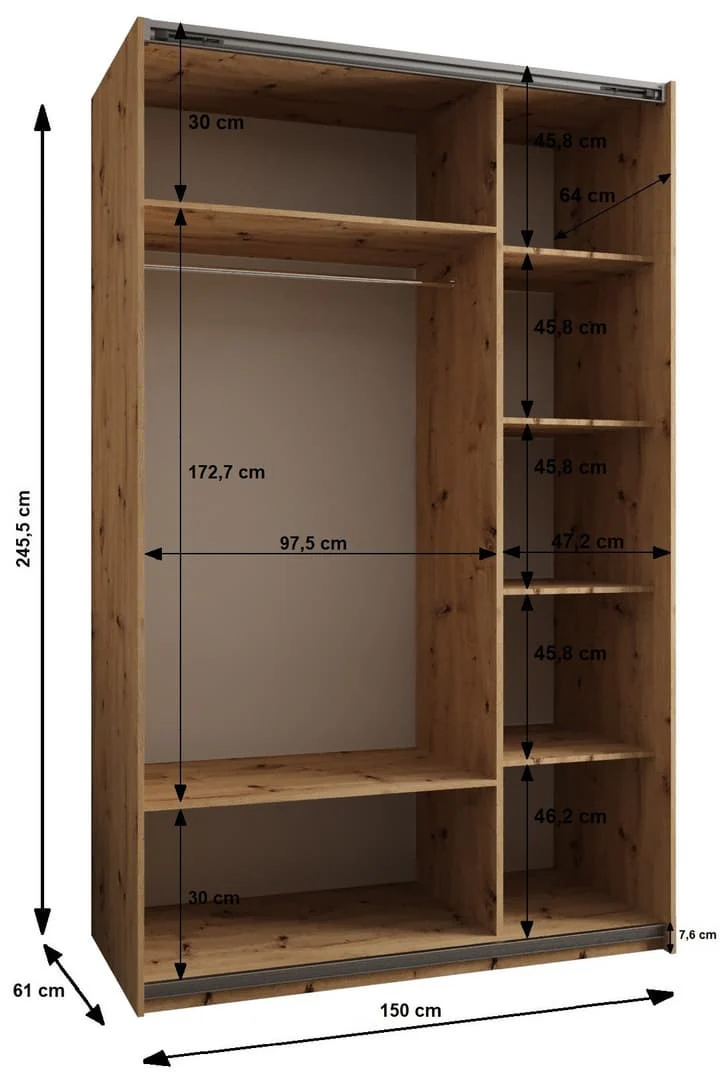 Trosa III Sliding Door Wardrobe 150cm - Image 6