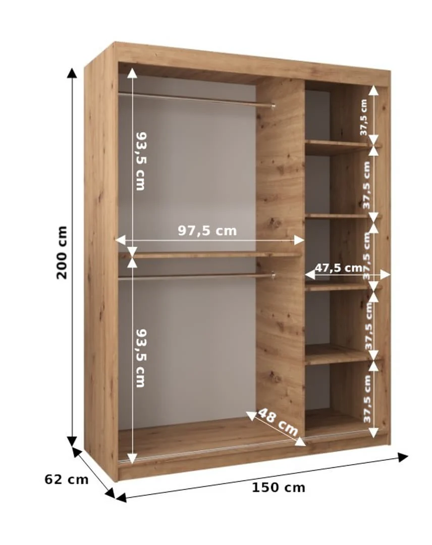 Uppsala T2 Sliding Door Wardrobe 150cm - Image 9
