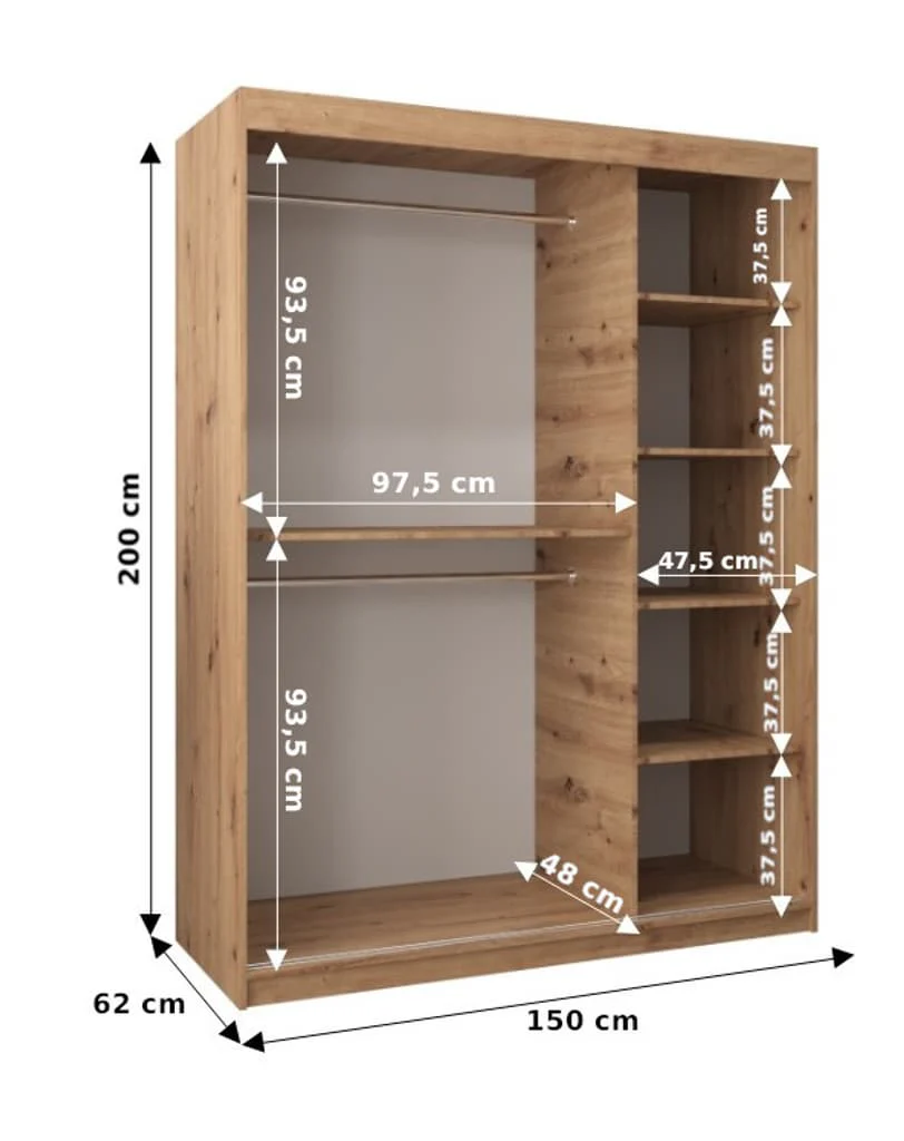Verona 01 Sliding Door Wardrobe 150cm - Image 8