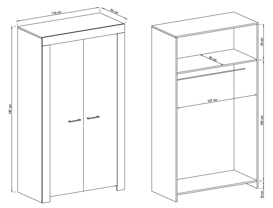 Sky Hinged Wardrobe 110cm - Image 3