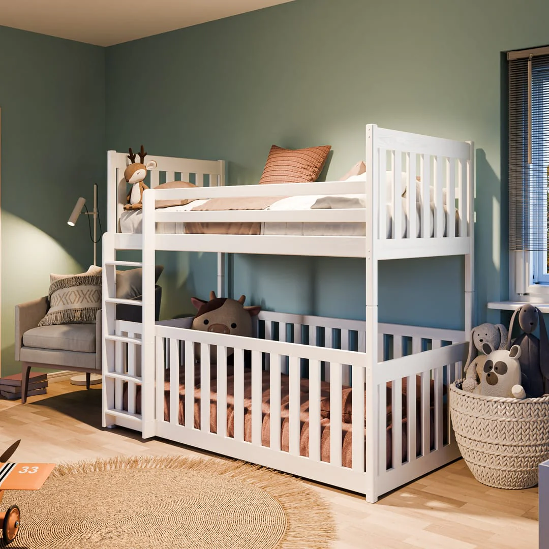 Wooden Bunk Bed Cris with Cot Bed