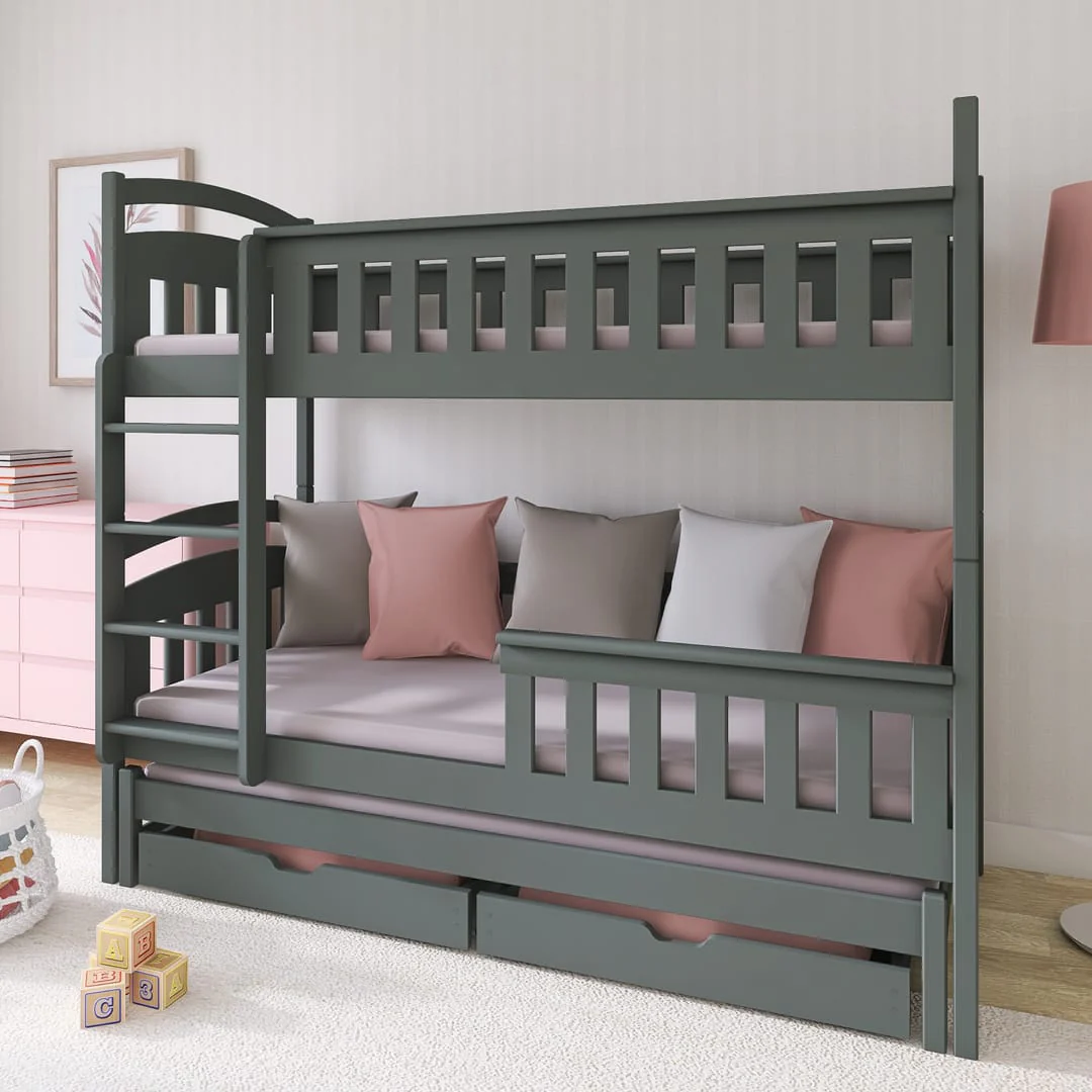Wooden Bunk Bed Harriet with Trundle and Storage - Image 9