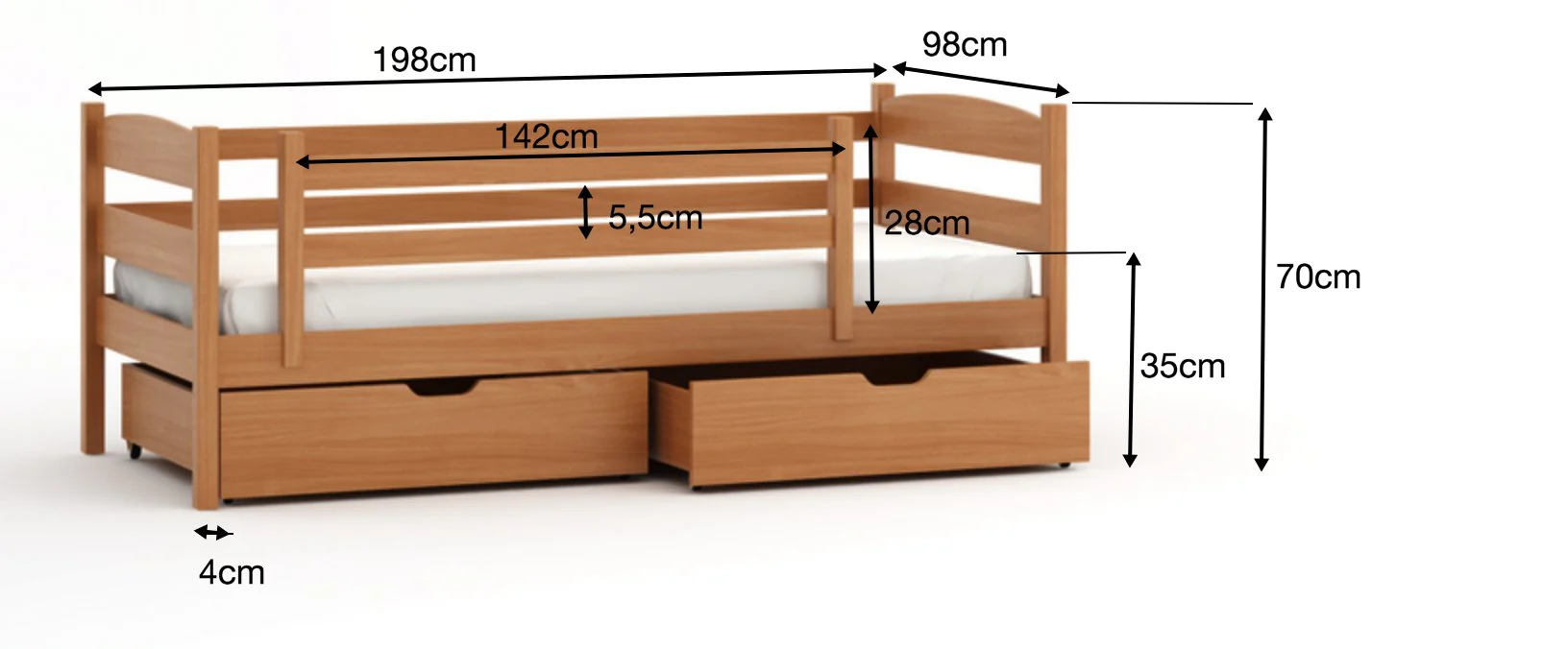 Wooden Single Bed Zoska with Storage - Image 2